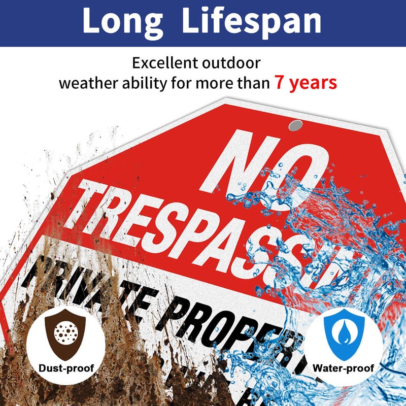 Faittoo No Trespassing Sign, Private Property Violators Will Be Prosecuted Sign, 12 x 12 Inches Octagon, .040 Rust Free Aluminum, UV Protected and Waterproof, Weather Resistant, Durable Ink, Easy to Mount - Image 4
